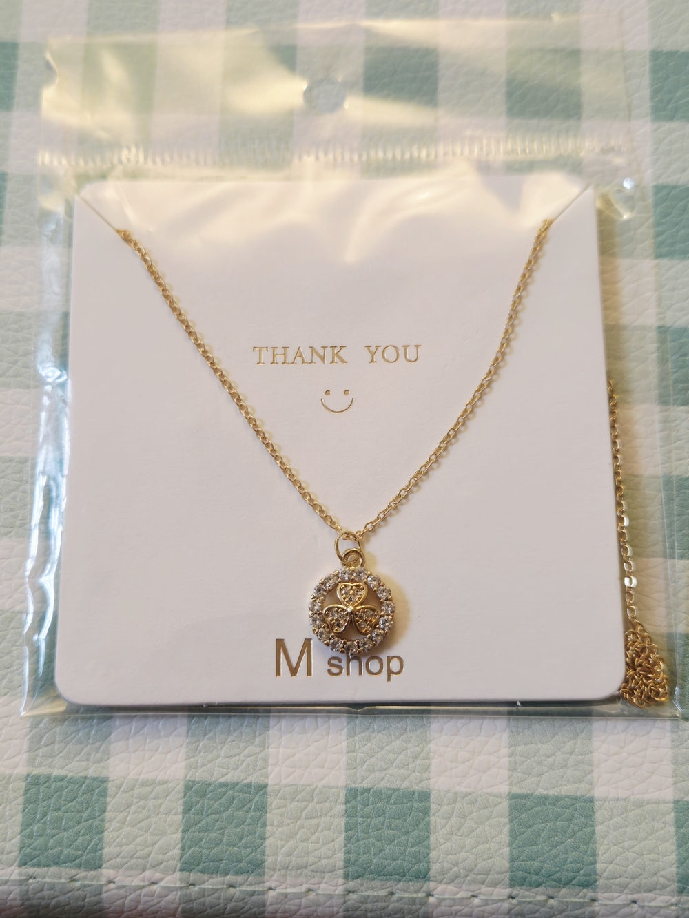 Gold Crystal Clover Pendant Necklace
